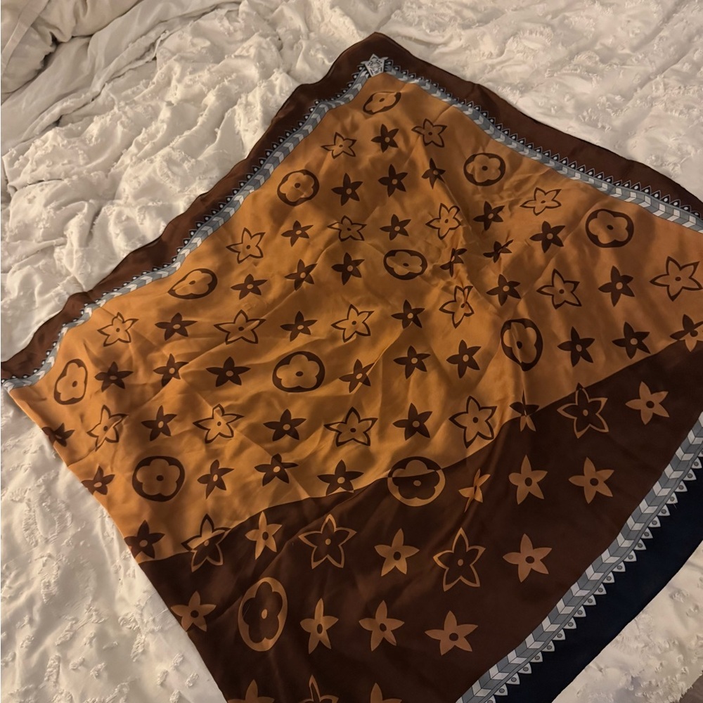 Brown and Tan Patterned Fashion Scarf